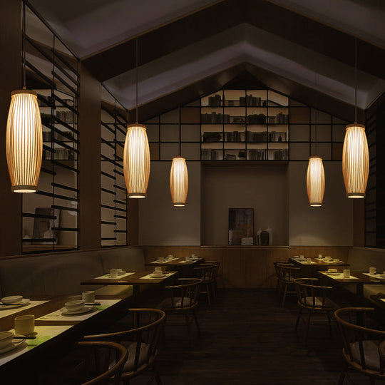 Bamboo Ceiling Pendant Light - Modern Wood Hanging Fixture For Restaurants