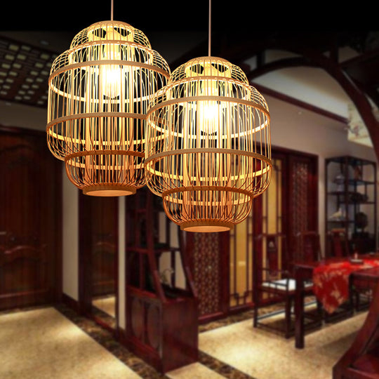 Simplicity 1-Light Bamboo Suspension Pendant: Handcrafted Wood Lighting Fixture For Restaurants