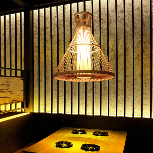 Simplicity 1-Light Bamboo Suspension Pendant: Handcrafted Wood Lighting Fixture For Restaurants