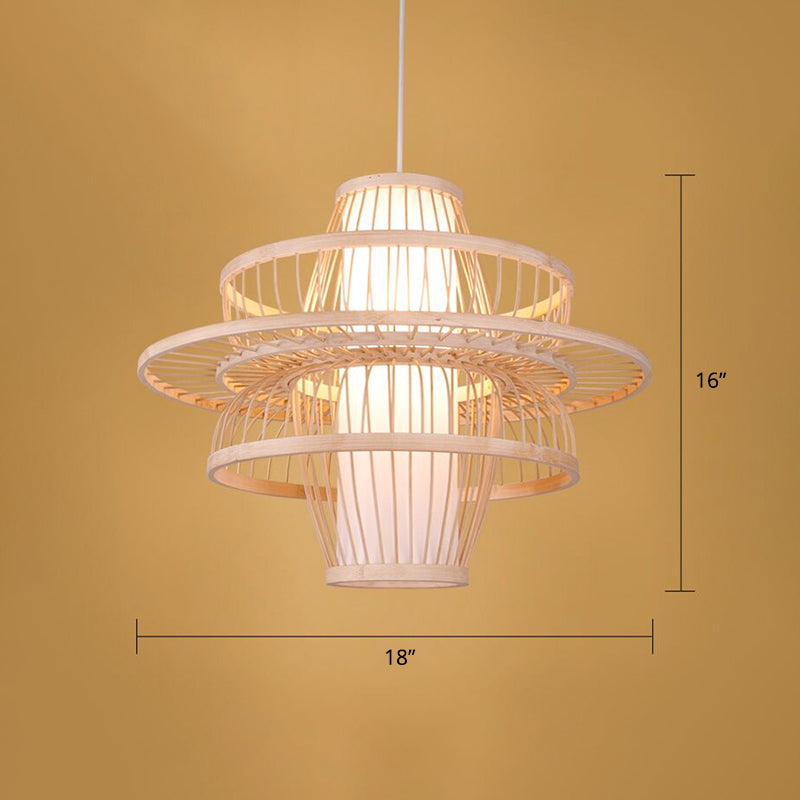 Simplicity 1-Light Bamboo Suspension Pendant: Handcrafted Wood Lighting Fixture For Restaurants