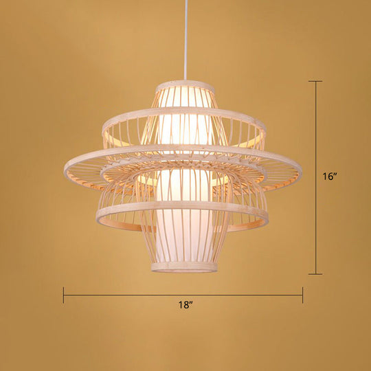 Simplicity 1-Light Bamboo Suspension Pendant: Handcrafted Wood Lighting Fixture For Restaurants