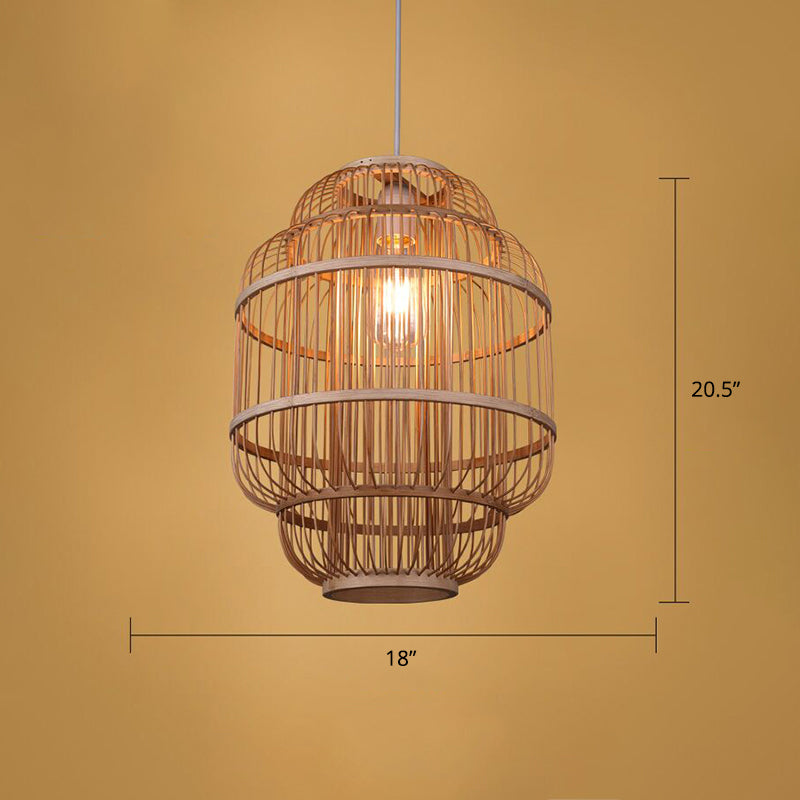 Simplicity 1-Light Bamboo Suspension Pendant: Handcrafted Wood Lighting Fixture For Restaurants