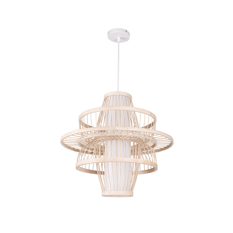 Simplicity 1-Light Bamboo Suspension Pendant: Handcrafted Wood Lighting Fixture For Restaurants