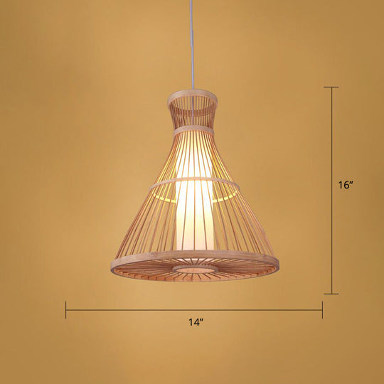 Simplicity 1-Light Bamboo Suspension Pendant: Handcrafted Wood Lighting Fixture For Restaurants / D