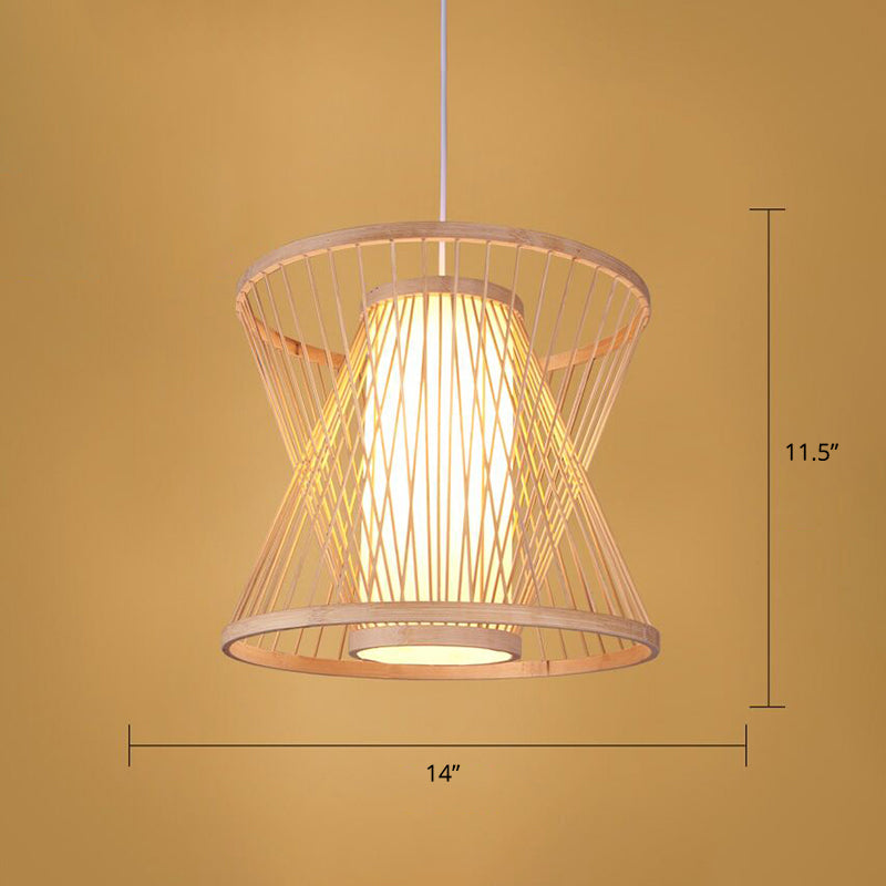 Simplicity 1-Light Bamboo Suspension Pendant: Handcrafted Wood Lighting Fixture For Restaurants