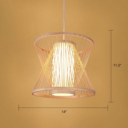 Simplicity 1-Light Bamboo Suspension Pendant: Handcrafted Wood Lighting Fixture For Restaurants