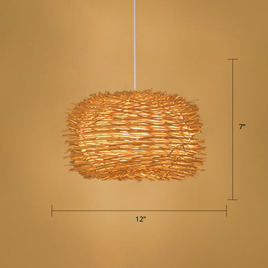 Simplicity 1-Light Bamboo Suspension Pendant: Handcrafted Wood Lighting Fixture For Restaurants