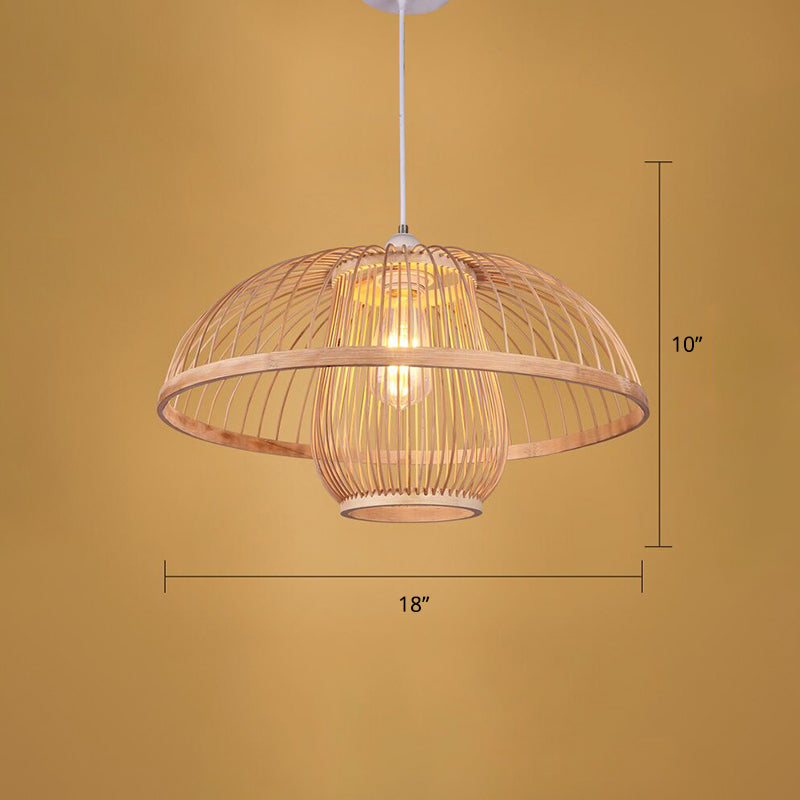 Simplicity 1-Light Bamboo Suspension Pendant: Handcrafted Wood Lighting Fixture For Restaurants