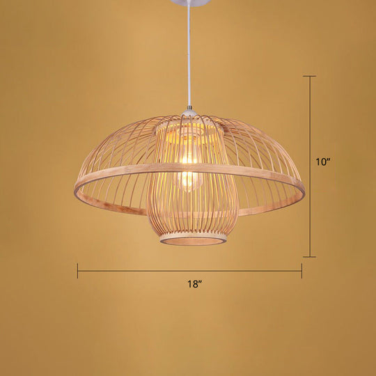 Simplicity 1-Light Bamboo Suspension Pendant: Handcrafted Wood Lighting Fixture For Restaurants / E