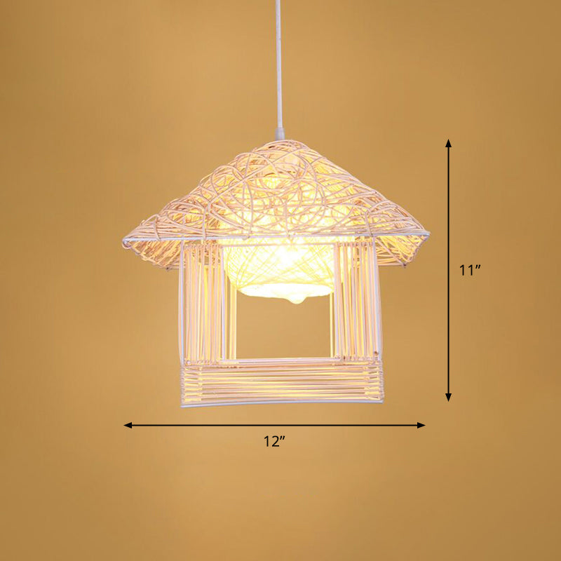 Simplicity 1-Light Bamboo Suspension Pendant: Handcrafted Wood Lighting Fixture For Restaurants