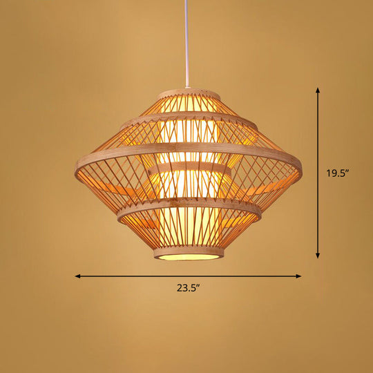 Simplicity 1-Light Bamboo Suspension Pendant: Handcrafted Wood Lighting Fixture For Restaurants