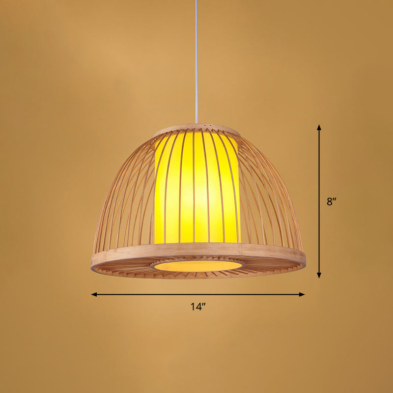 Simplicity 1-Light Bamboo Suspension Pendant: Handcrafted Wood Lighting Fixture For Restaurants