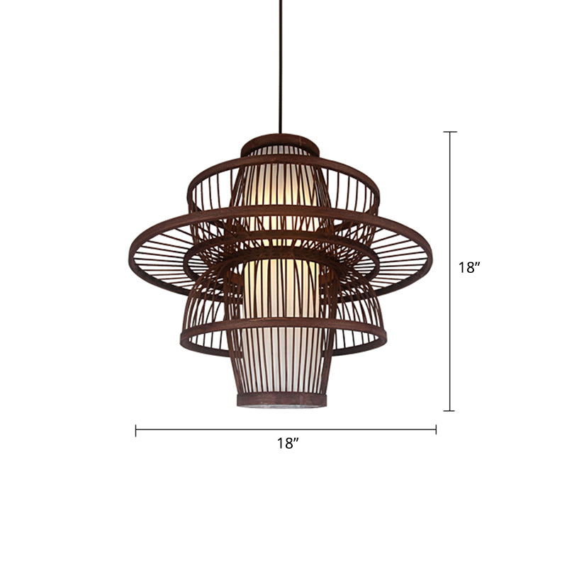 Modern Bamboo Pendant Light In Coffee - Single Hanging Ceiling For Restaurants