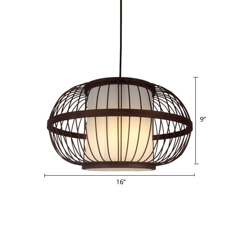 Modern Bamboo Pendant Light In Coffee - Single Hanging Ceiling For Restaurants