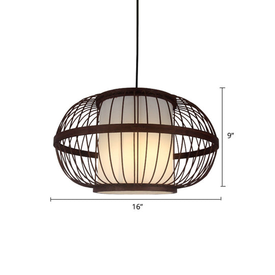 Modern Bamboo Pendant Light In Coffee - Single Hanging Ceiling For Restaurants