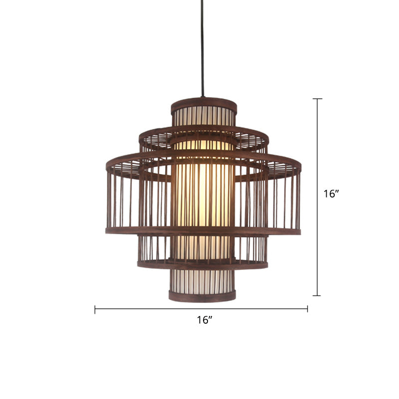 Modern Bamboo Pendant Light In Coffee - Single Hanging Ceiling For Restaurants