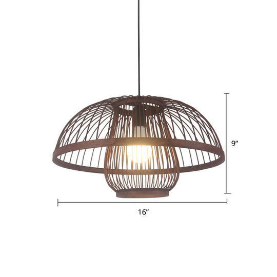 Modern Bamboo Pendant Light In Coffee - Single Hanging Ceiling For Restaurants