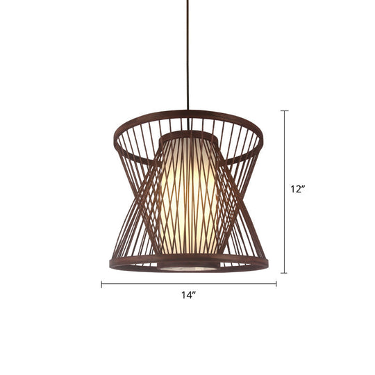 Modern Bamboo Pendant Light In Coffee - Single Hanging Ceiling For Restaurants / G