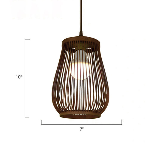 Modern Bamboo Pendant Light In Coffee - Single Hanging Ceiling For Restaurants