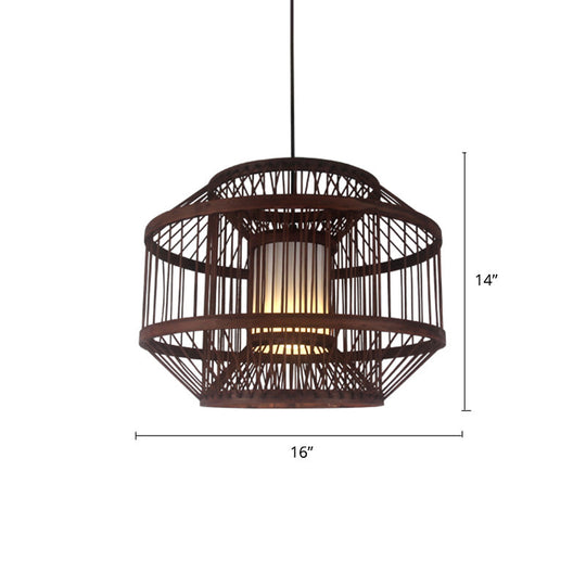 Modern Bamboo Pendant Light In Coffee - Single Hanging Ceiling For Restaurants