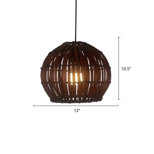 Modern Bamboo Pendant Light In Coffee - Single Hanging Ceiling For Restaurants