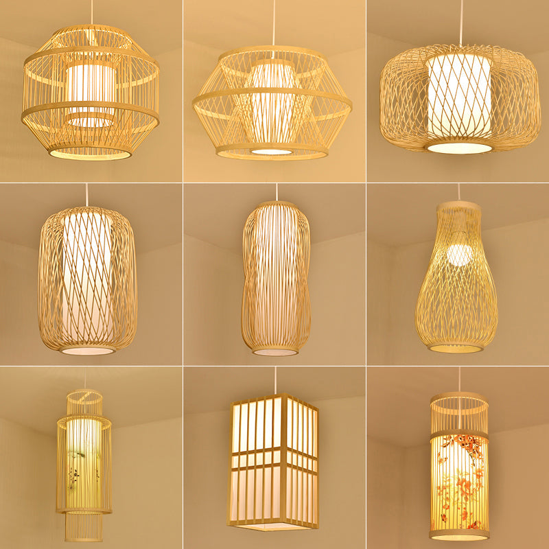 Contemporary Bamboo Pendant Light - Handmade Single-Bulb Wood Fixture