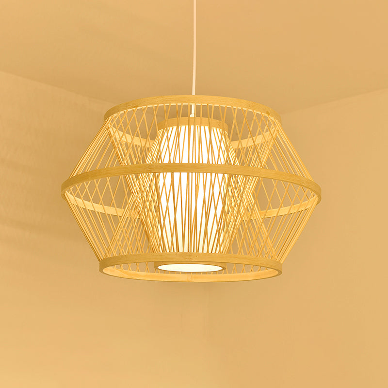 Contemporary Bamboo Pendant Light - Handmade Single-Bulb Wood Fixture