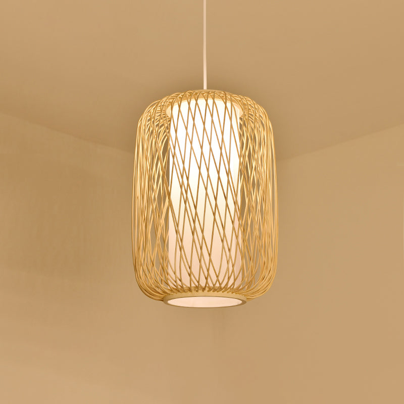 Contemporary Bamboo Pendant Light - Handmade Single-Bulb Wood Fixture