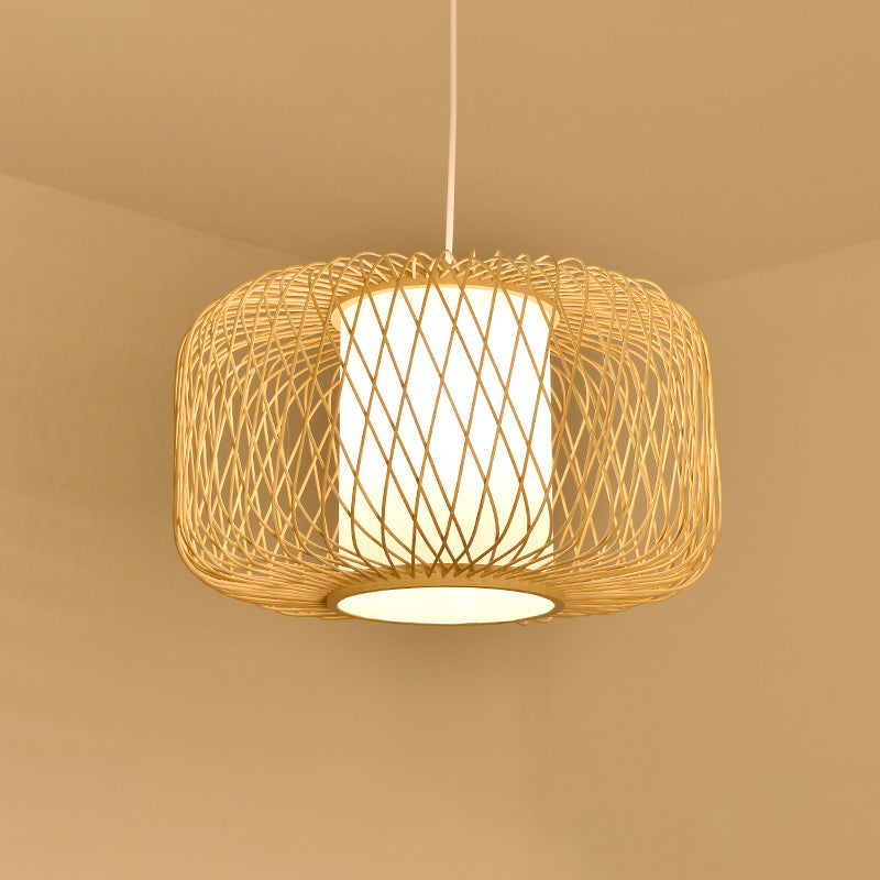 Contemporary Bamboo Pendant Light - Handmade Single-Bulb Wood Fixture / C