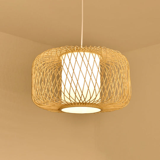 Contemporary Bamboo Pendant Light - Handmade Single-Bulb Wood Fixture / C