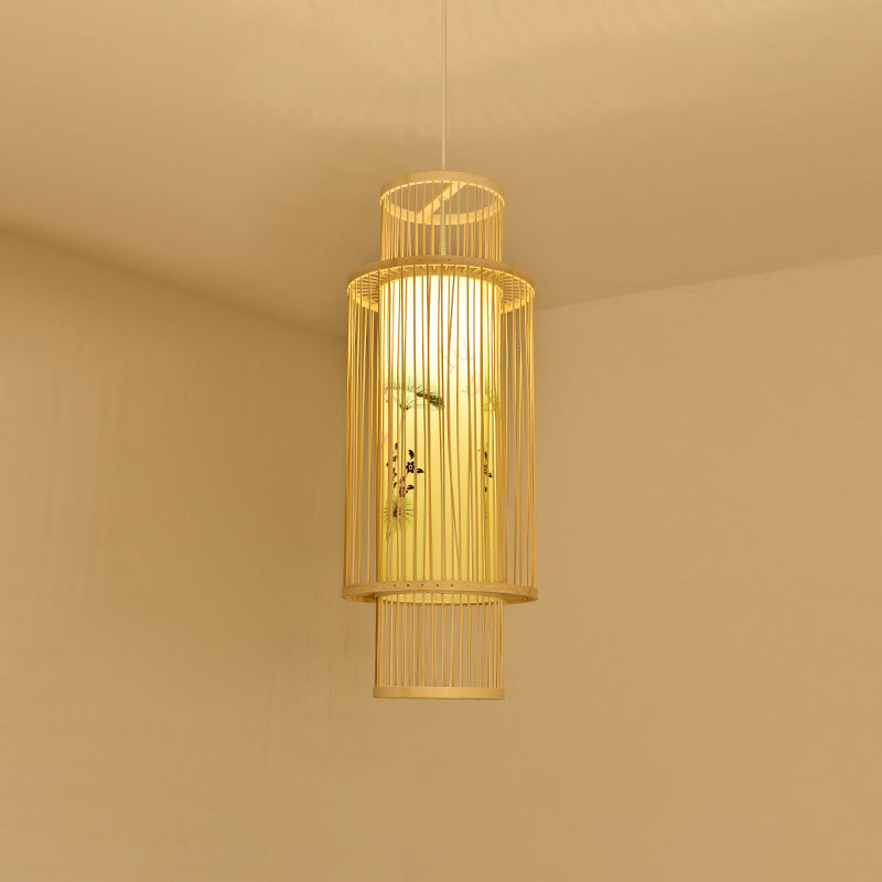 Contemporary Bamboo Pendant Light - Handmade Single-Bulb Wood Fixture