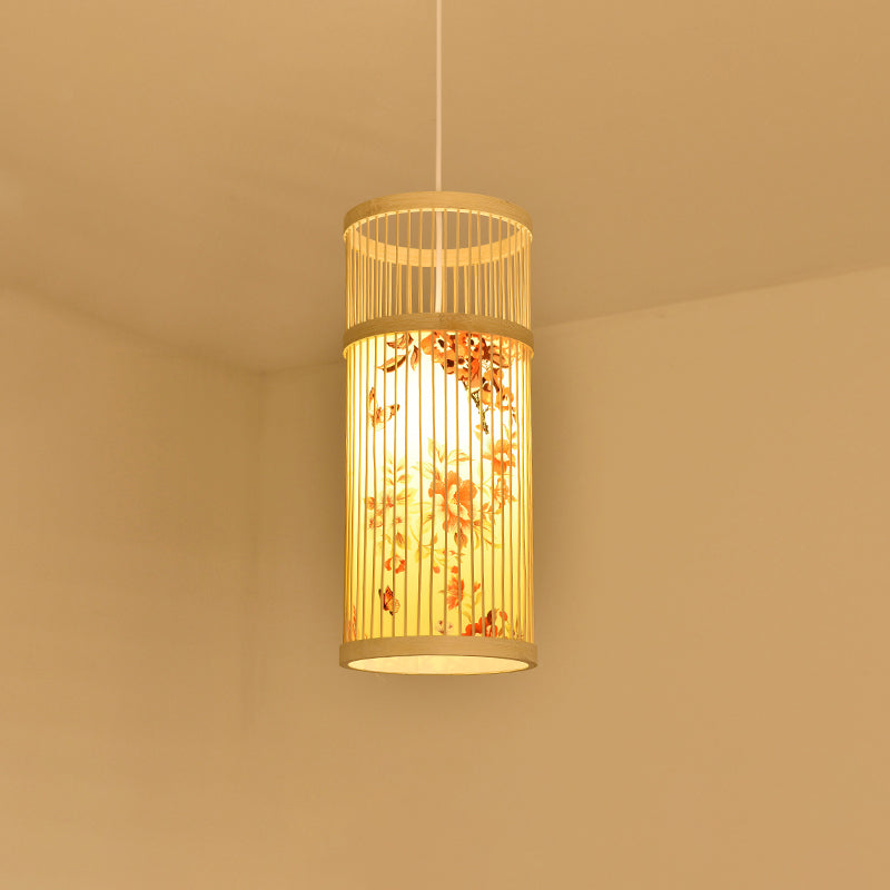 Contemporary Bamboo Pendant Light - Handmade Single-Bulb Wood Fixture