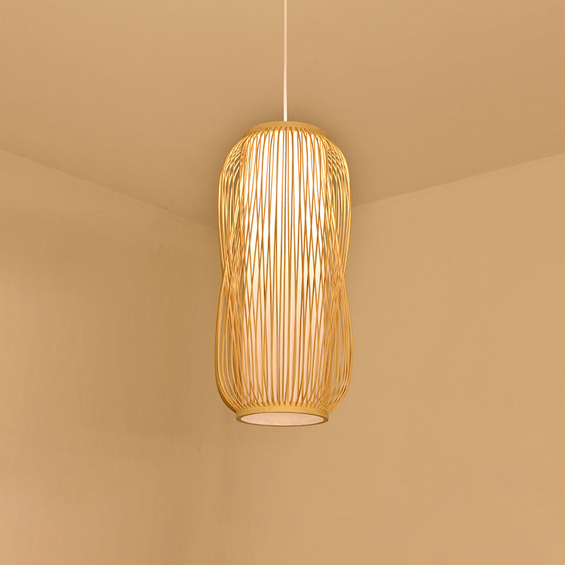 Contemporary Bamboo Pendant Light - Handmade Single-Bulb Wood Fixture