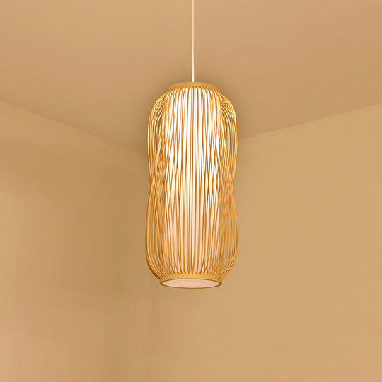 Contemporary Bamboo Pendant Light - Handmade Single-Bulb Wood Fixture