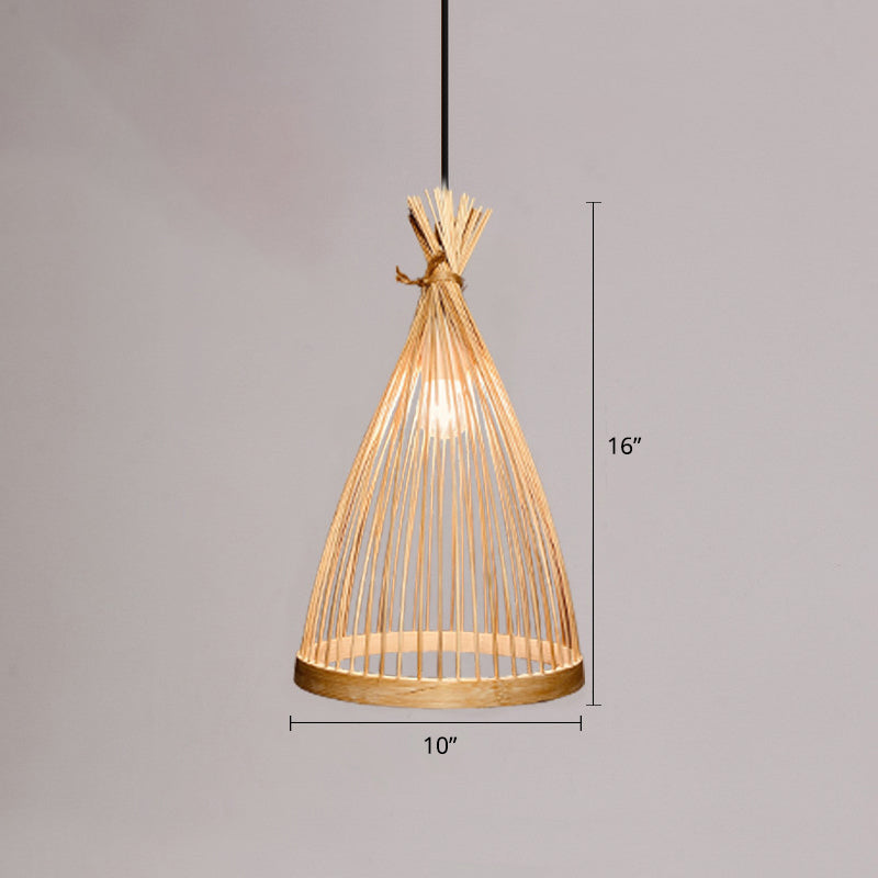 Contemporary Bamboo Pendant Light - Handmade Single-Bulb Wood Fixture