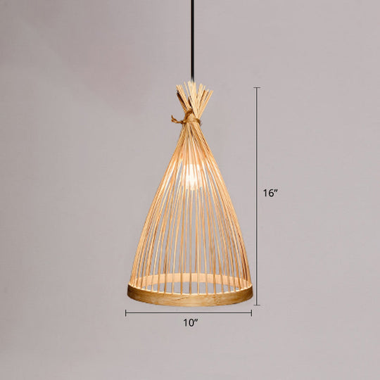 Contemporary Bamboo Pendant Light - Handmade Single-Bulb Wood Fixture