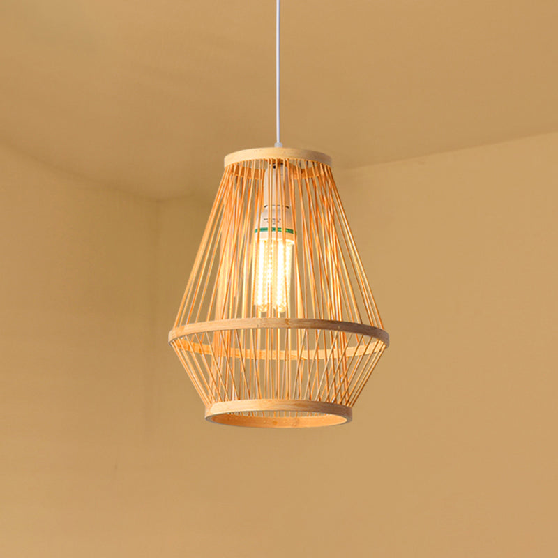 Contemporary Bamboo Pendant Light - Handmade Single-Bulb Wood Fixture