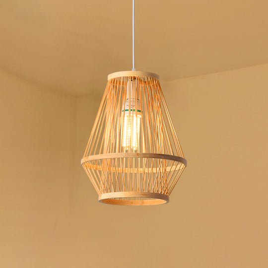 Contemporary Bamboo Pendant Light - Handmade Single-Bulb Wood Fixture