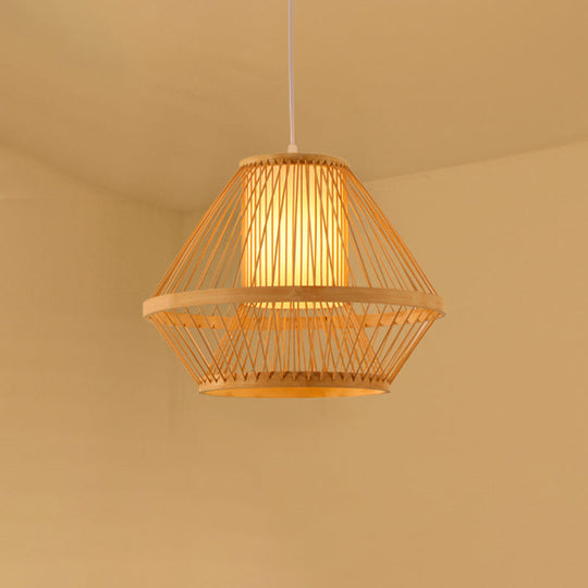 Contemporary Bamboo Pendant Light - Handmade Single-Bulb Wood Fixture