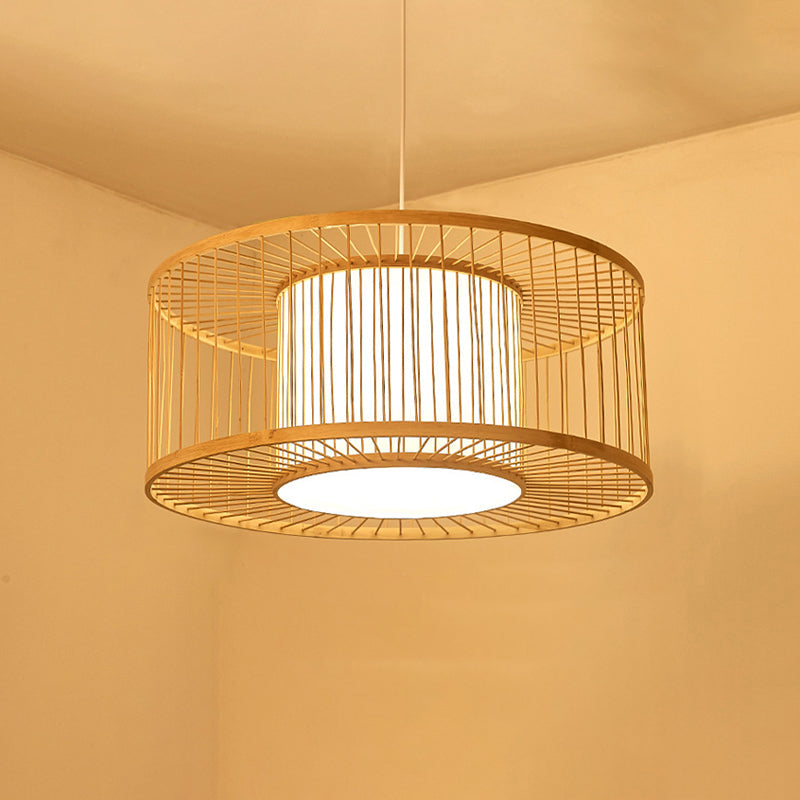 Contemporary Bamboo Pendant Light - Handmade Single-Bulb Wood Fixture