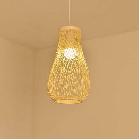 Contemporary Bamboo Pendant Light - Handmade Single-Bulb Wood Fixture