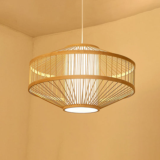 Contemporary Bamboo Pendant Light - Handmade Single-Bulb Wood Fixture