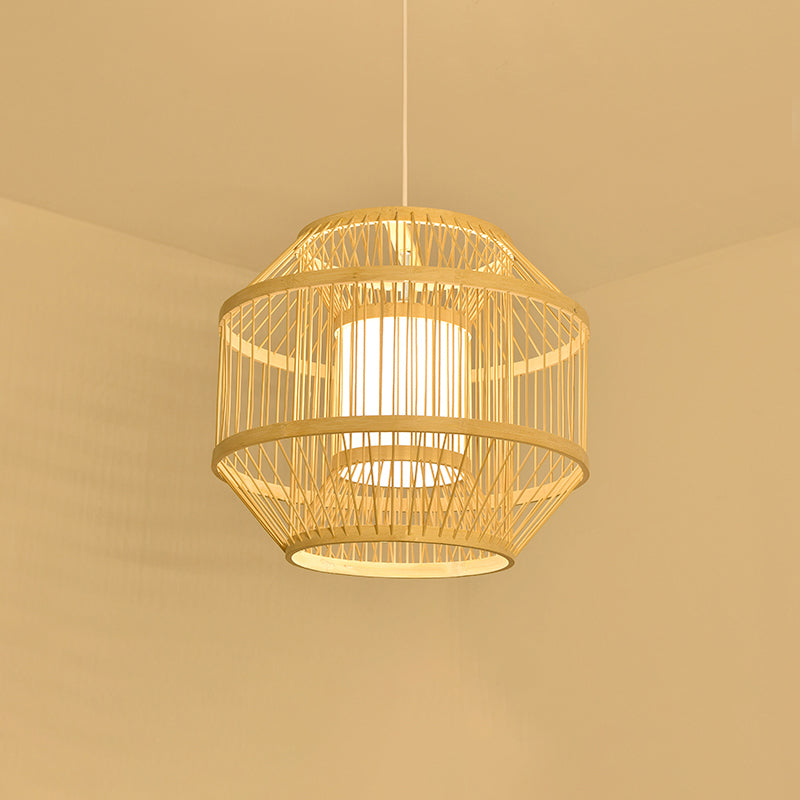 Contemporary Bamboo Pendant Light - Handmade Single-Bulb Wood Fixture