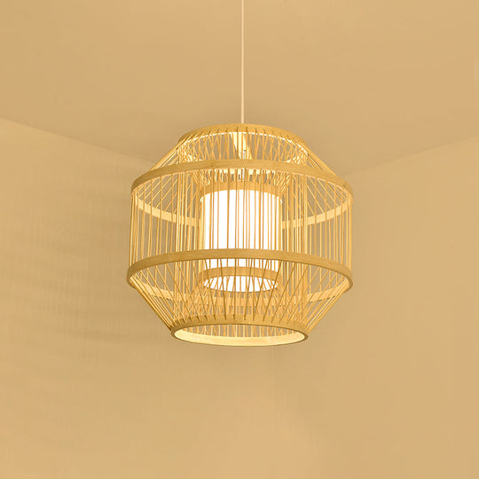 Contemporary Bamboo Pendant Light - Handmade Single-Bulb Wood Fixture