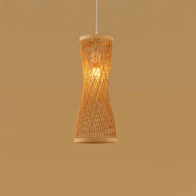 Contemporary Bamboo Pendant Light - Handmade Single-Bulb Wood Fixture