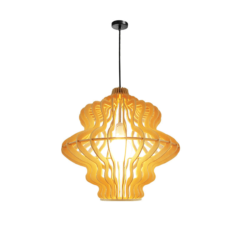 Simplicity Wood 1-Light Restaurant Pendant Light Fixture With Shaded Suspension