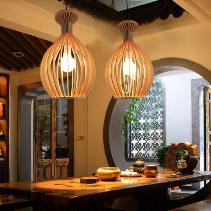 Simplicity Wood 1-Light Restaurant Pendant Light Fixture With Shaded Suspension