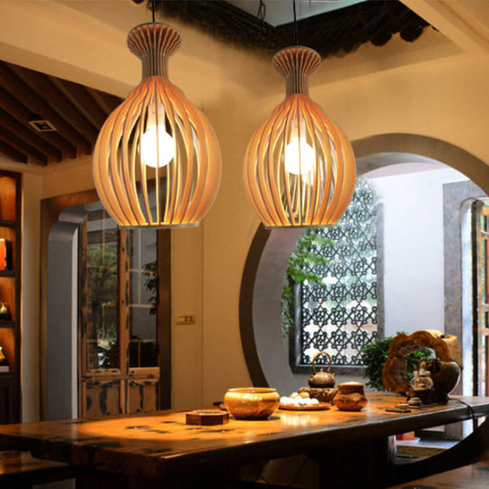 Simplicity Wood 1-Light Restaurant Pendant Light Fixture With Shaded Suspension