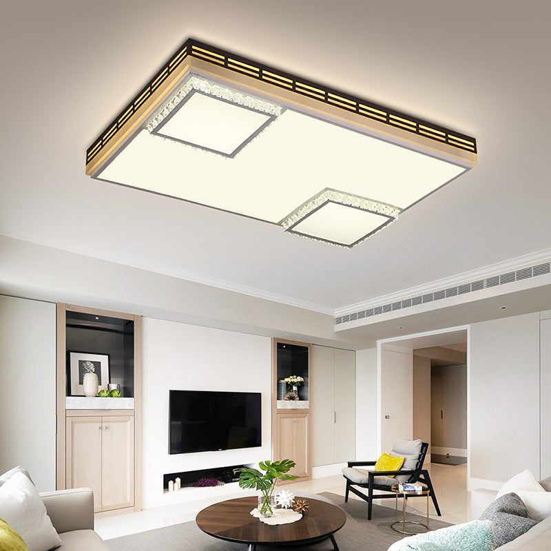 Simple Flush Mount LED Acrylic Ceiling Light with Crystal Accent - White Square/Rectangle, 24.5"/36" Width, Warm Light