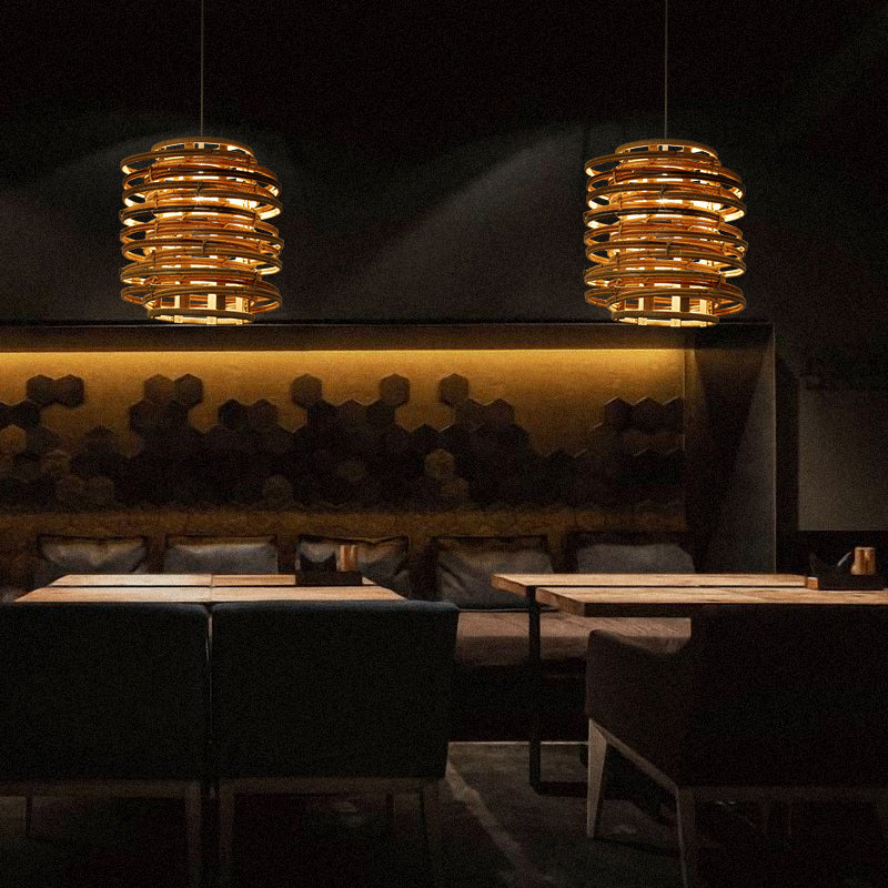 Rattan Hanging Ceiling Light - Asian Style With Wood Finish Suitable For Restaurants 1 Bulb Design